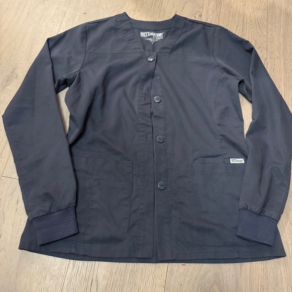 Greys Anatomy by Barco Womens Scrub Jacket Navy Blue Button Front Small S